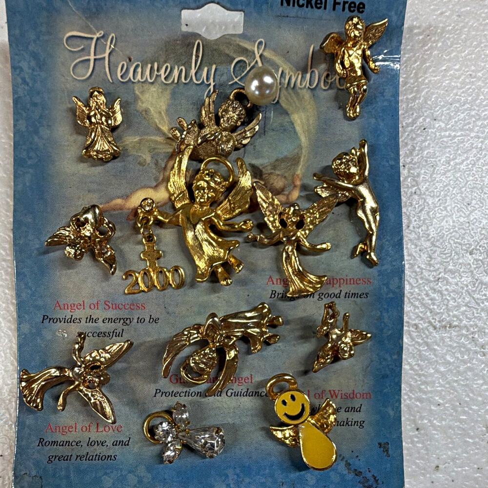 Vintage 2000 Heavenly Symbols Angel Lapel Pins 12 Pc Complete Set Gold Tone